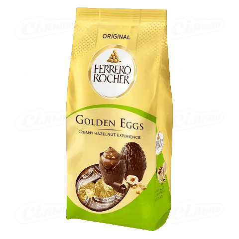 Цукерки Ferrero Rocher Golden Eggs з фундуком з молочного шоколаду, 90г