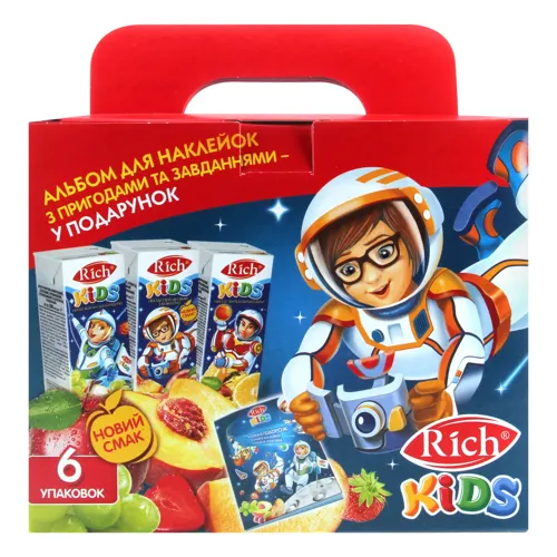 Мультіпак Rich Kids Нектар асорті 200мл*6шт + альбом для наклейок