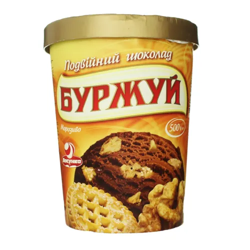 Морозиво 12% з печивом та волоськими горіхами Подвійний шоколад Буржуй Ласунка відро 500г