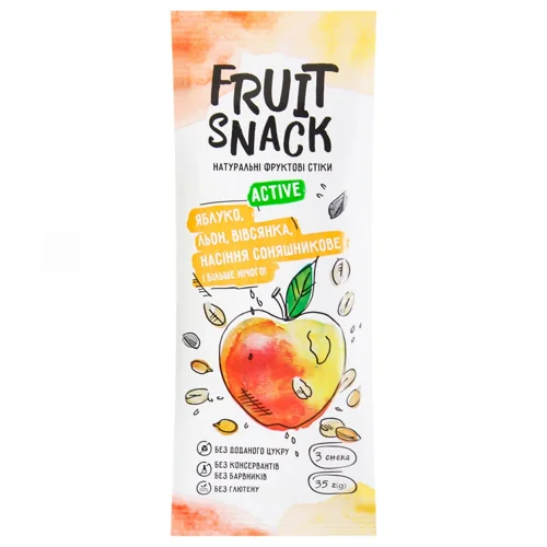 Снеки фруктовi Fruit Snack Active Яблуко-Льон-Вівсянка-Насіння соняшникове без цукру 35г