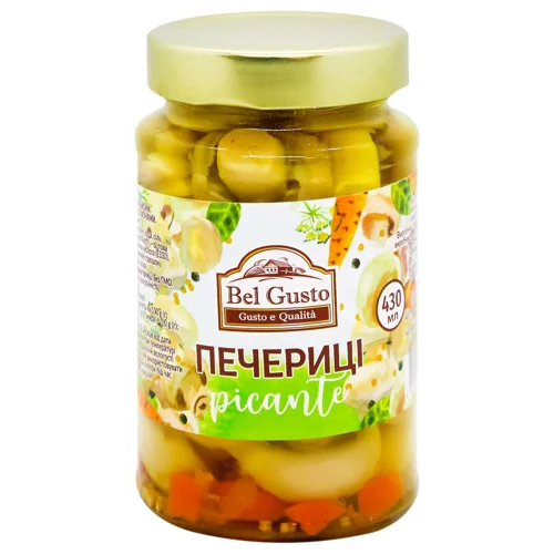 Гриби Bel Gusto печериці цілі мариновані 430мл