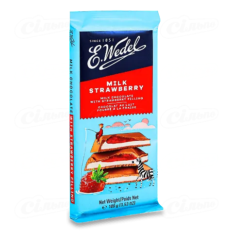 Шоколад молочний E.Wedel з полуницею, 100г