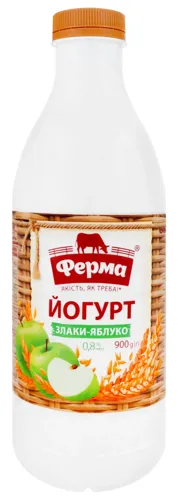 Йогурт 0.8% Злаки-яблуко Ферма п/пл 900г