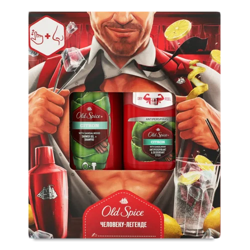 Гель для Душу + Шампунь 2в1 + Твердий Дезодорант-антиперспірант Citron Old Spice, 1шт