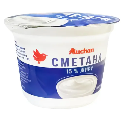 Сметана 15% АШАН у стакані 18