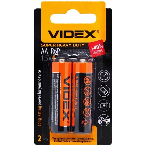 Батарейки Videx соляні R06P AA 2шт