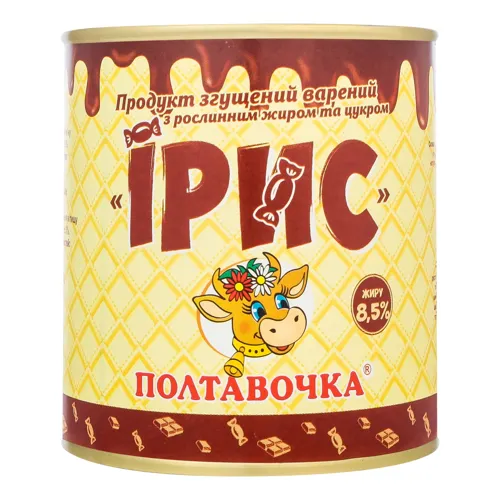 Продукт згущений 8.5% варений з рослинним жиром та цукром Ірис Полтавочка з/б 370г