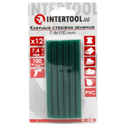 Стержні Intertool клейові зелені 7,4х100мм 12шт