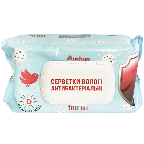 Серветки вологі Auchan антибактеріальні 100шт
