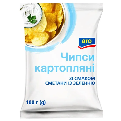 Чипси Aro картопляні зі смаком сметани із зеленню 100г