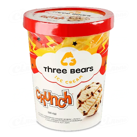 Морозиво Три ведмеді Crunch з вафельною крихтою, цукровим печивом та наповнювачем зі смаком карамелі, 500г