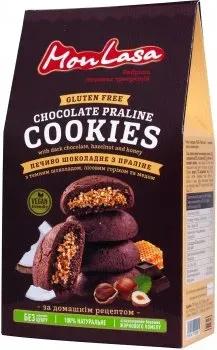 Печиво шоколадне MonLasa Vegan з начинкою пралине і лісним горіхом 120г