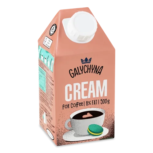 Вершки 8% Ультрапастеризовані До Кави Galychyna, Т/п 500г