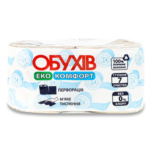 Туалетний Папір Одношаровий Еко Комфорт Обухів, 2 шт
