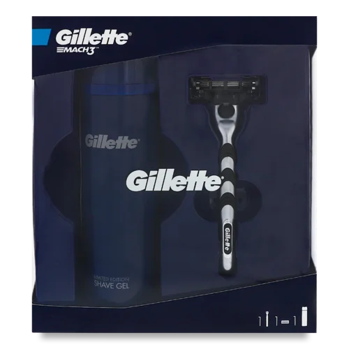 Гігієнічний Набір Gillette Mach3 Подарунковий + Гель Для Гоління Sensitive, 1 шт