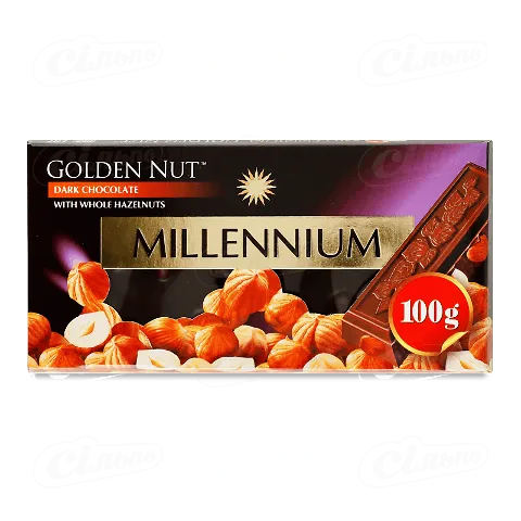 Чорний шоколад Millennium Gold з цілими лісовими горіхами, 100г
