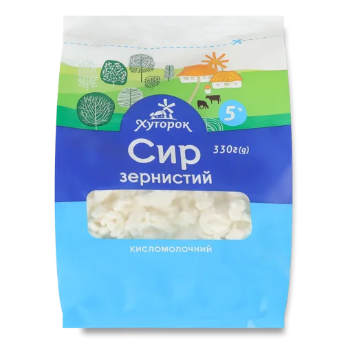 Кисломолочний Сир Вищого Ґатунку 5% зернистий, Хуторок, м/у, 330г