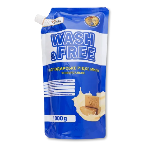 Засіб для миття Рідке Господарське Мило Універсальне, 1000 г, д/п Wash&Free