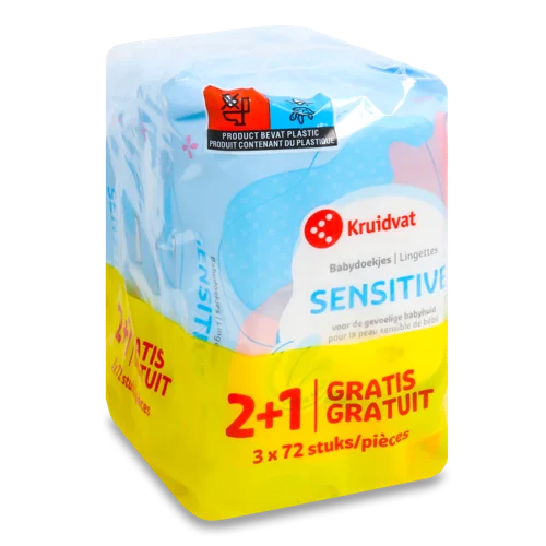 Дитячі Вологі Серветки Sensitive Kruidvat 3х72шт, в/ґ