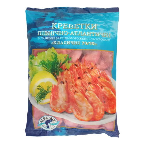 Креветки в панцирі Класичні 70/90 Північно-Атлантичні Albatros вищого ґатунку м/у 900г