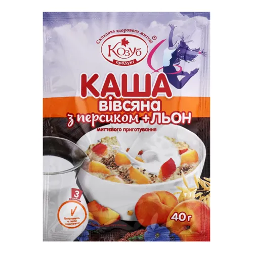 Каша миттєвого приготування Вівсяна Персик+Льон Козуб продукт м/у 40г