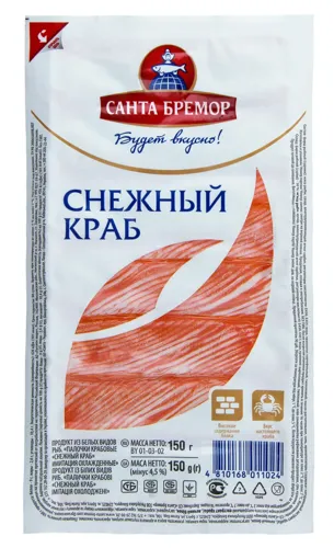 Палички крабові Сніговий краб Санта Бремор охолоджені вищого ґатунку 150г