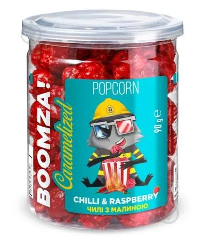 Попкорн BOOMZA тубус Карамел-й гострий "Малина чилі" 90г, 12 шт