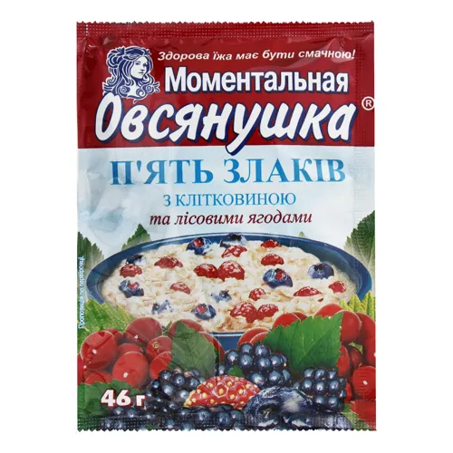 Каша із суміші пластівців злаків з рослинною клітковиною та лісовими ягодами 5 злаків Моментальна Овсянушка м/у 46г