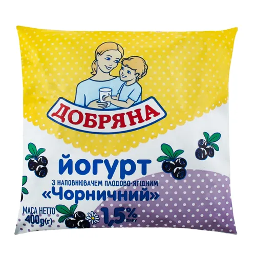 Йогурт 1.5% з наповнювачем плодово-ягідним Чорничний Добряна м/у 400г