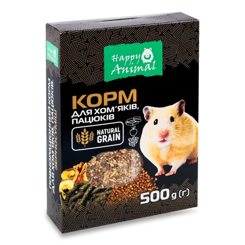 Корм сухий повнораціонний для хом'яків, пацюків, Happy Animal, к/у, 500г