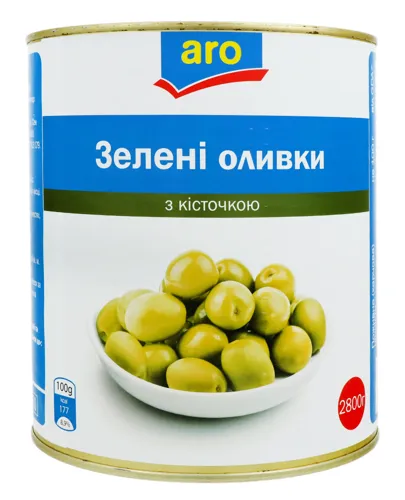 Оливки зелені з кісточкою Aro з залізній банці 2.8кг