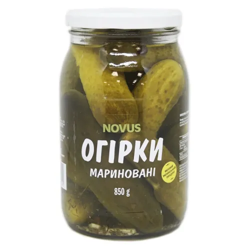 Огірки Novus мариновані пастеризовані 850г