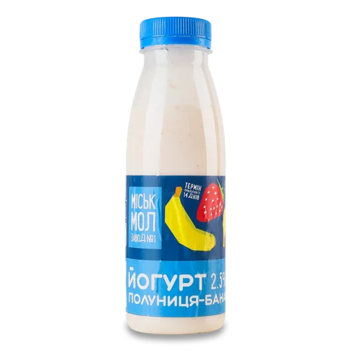 Йогурт Полуниця-Банан 2.5% Пастеризований Міськмолзавод №1, п/пл, 300г