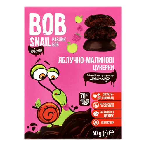 Цукерки яблучно-малинові у чорному шоколаді Bob Snail к/у 60г