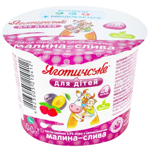 Паста сиркова Яготинське для дітей Малина-слива 3,9% 90г