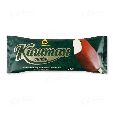Морозиво Три Ведмеді Каштан глазуроване з ароматом ванілі на паличці 70г