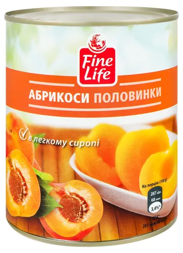 Абрикоси половинками в сиропі Fine Life з/б 820г