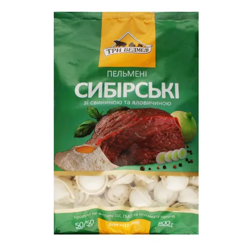Пельмені зі свининою та яловичиною Сибірські Три ведмеді м/у 800г