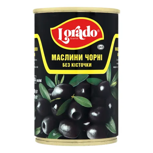 Маслини чорні без кісточки Lorado з залізної банки 314мл