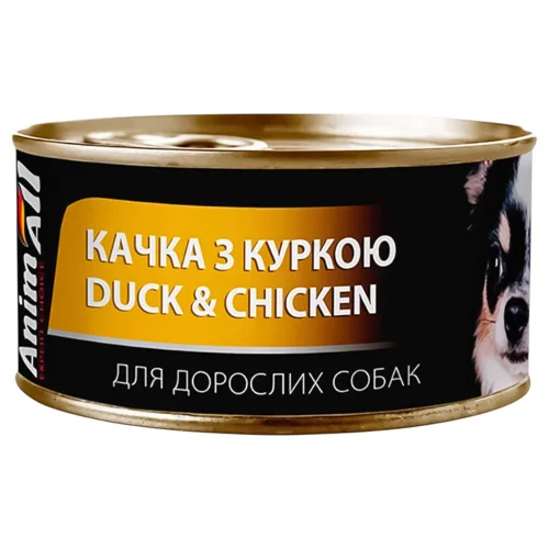 Корм вологий AnimAll з качкою та куркою в ніжному желе для дорослих собак 85г