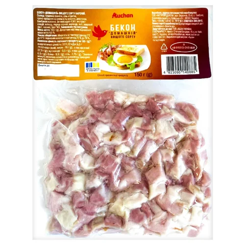 Бекон Auchan Домашній варений шматочками вищий сорт 150г