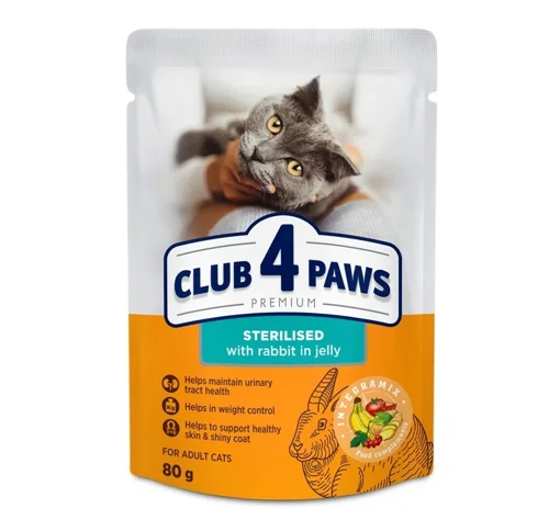 Вологий корм Club 4 Paws для стерилізованих котів кролик в желе 80 г