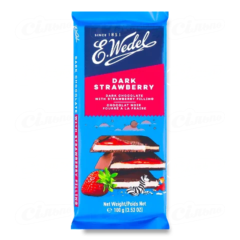 Шоколад чорний E.Wedel з полуничною начинкою, 100г