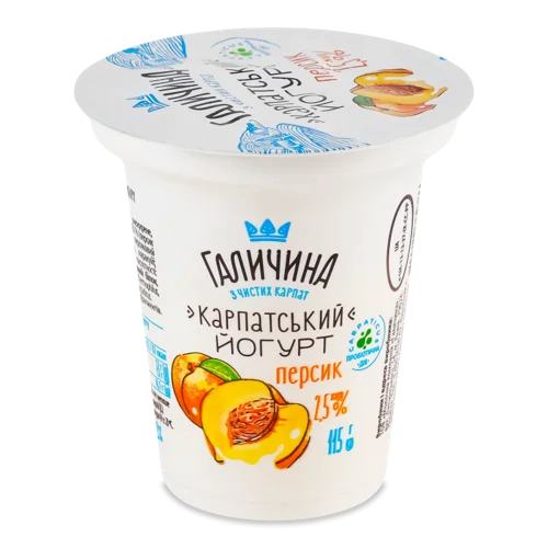 Йогурт Персиковий Карпатський Галичина, 2.5% жиру, ст 115г