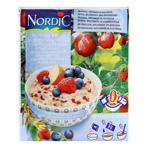 Каша вівсяна з яблуком, чорницею та малиною Nordic м/у 35г