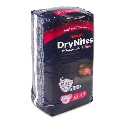 Трусики-підгузники Нічні для Дівчаток Від 13 Років Teen Huggies DryNites, 48-60 кг, 9 шт