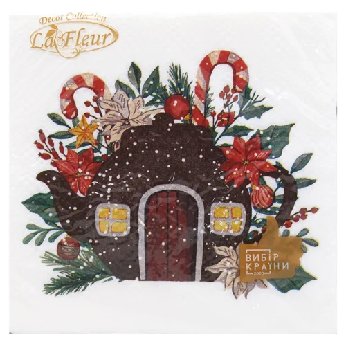 Серветка La Fleur Різдвяний дім ельфів 2-шарові 33x33см 16шт