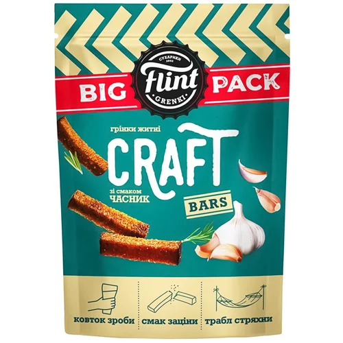 Грінки Flint Craft Bars зі смаком Часник 130г