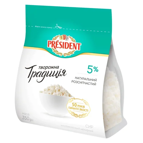 Сир кисломолочний President Творожна традиція 5% 350г