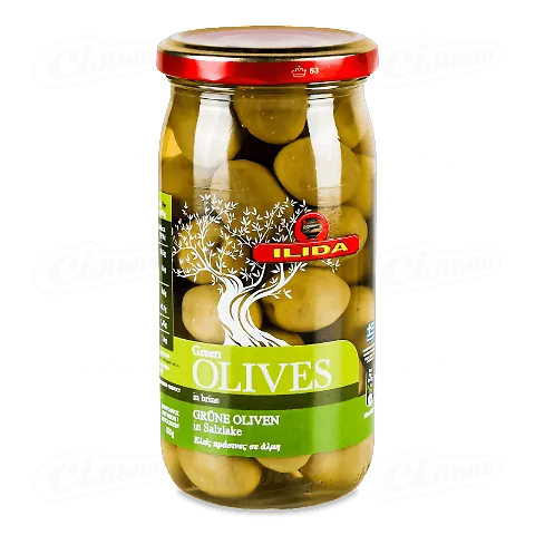 Оливки Ilida зелені з кісточкою, 350г